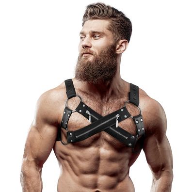 Fetish Submissive Attitude Neopren-Brustgurt Cross-over Bulldog-Reißverschluss