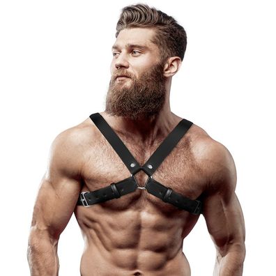 Fetish Submissive Attitude Brustharness aus Ökoleder für Herren, verstellbar