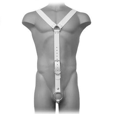 Leather Body Leder-Harness Herren weiß verstellbar mit Penisring