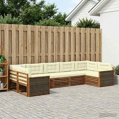 vidaXL Outdoor-Sofagarnitur 7 stk. Natur und Creme Massivholz Akazie