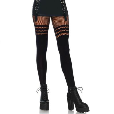 LEG Avenue Hosiery Pantyhouse mit Fischnetz-Streifen, Oberschenkelstrümpfe