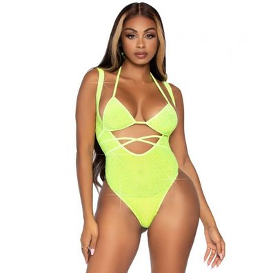 LEG Avenue Set Bikini-Oberteil und Straps-Body Strass-Mesh Einheitsgröße