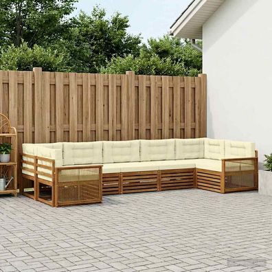 vidaXL Outdoor-Sofagarnitur 7 stk. Natur und Creme Massivholz Akazie