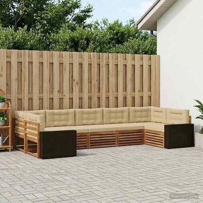vidaXL Outdoor-Sofagarnitur 7 stk. Natur und Beige Massivholz Akazie
