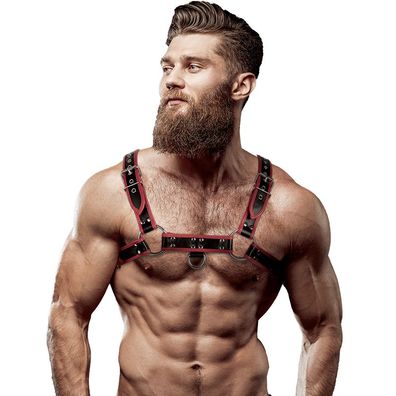 Fetish Submissive Attitude Brustharness aus Ökoleder in Schwarz/Rot