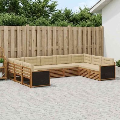 vidaXL Outdoor-Sofagarnitur 9 stk. Natur und Beige Massivholz Akazie