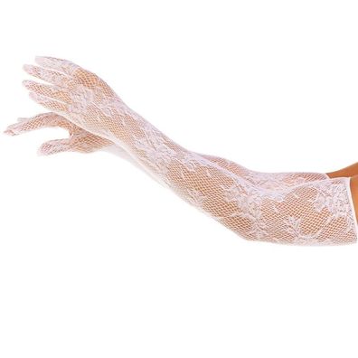 LEG Avenue Hosiery Netz-Opernhandschuhe mit Blumenmuster weiß