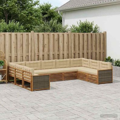 vidaXL Outdoor-Sofagarnitur 9 stk. Natur und Beige Massivholz Akazie