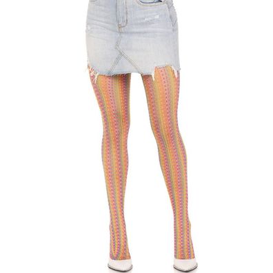 LEG Avenue Hosiery Gehäkelte Netzstrümpfe Regenbogen Mehrfarbig