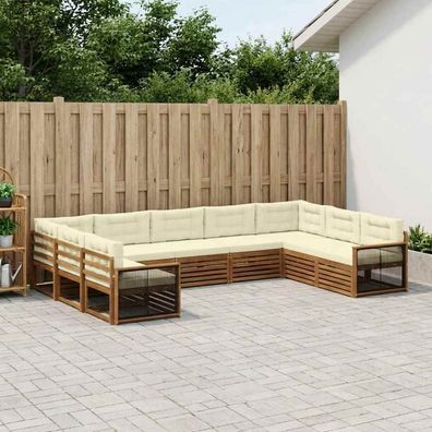 vidaXL Outdoor-Sofagarnitur 9 stk. Natur und Creme Massivholz Akazie