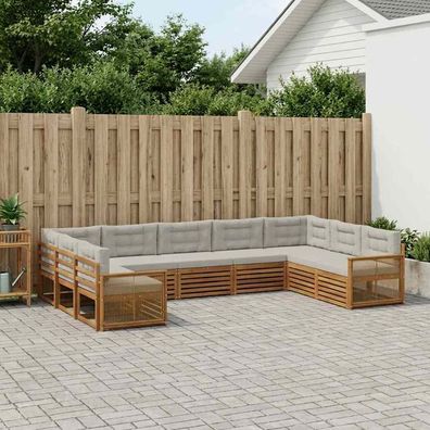 vidaXL Outdoor-Sofagarnitur 9 stk. Natürlich und Hellgrau