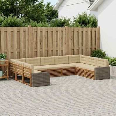 vidaXL Outdoor-Sofagarnitur 9 stk. Natur und Beige Massivholz Akazie