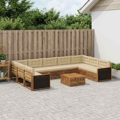 vidaXL Outdoor-Sofagarnitur 10 stk. Natur und Beige Massivholz Akazie