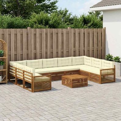 vidaXL Outdoor-Sofagarnitur 10 stk. Natur und Creme Massivholz Akazie