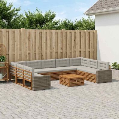 vidaXL Outdoor-Sofagarnitur 10 stk. Natürlich und Hellgrau