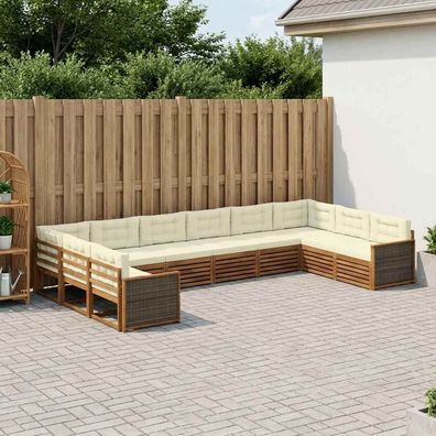 vidaXL Sofagarnituren 10 stk. Natur und Creme Massivholz Akazie