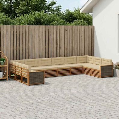 vidaXL Sofagarnituren 10 stk. Natur und Beige Massivholz Akazie