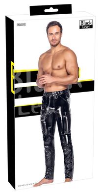 Black Level Lack-Hose Herren Skinny Schwarz mit Metall-Details