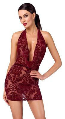 Noir Minikleid Kink Royal rot – Samtige Transparenz mit Wasserfall-Ausschnitt