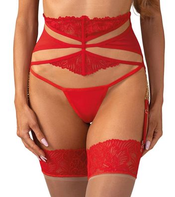Obsessive Matildea Strapsgürtel Rot mit Spitze &amp; Ketten