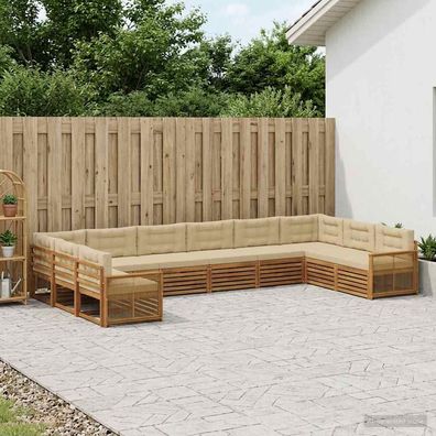 vidaXL Sofagarnituren 10 stk. Natur und Beige Massivholz Akazie