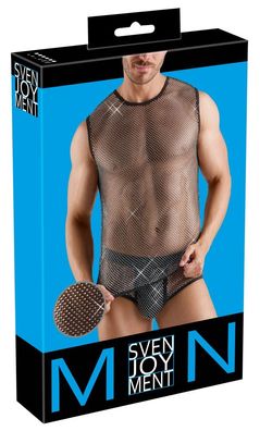 Svenjoyment Herren Netzshirt Schwarz mit Glitzersteinchen