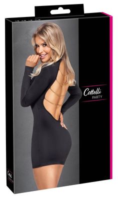 Cottelli PARTY Schwarzes Minikleid mit Goldketten &amp; Rückenausschnitt Größe