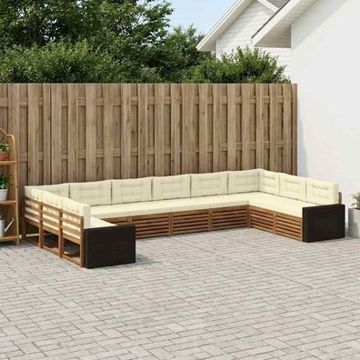 vidaXL Sofagarnituren 10 stk. Natur und Creme Massivholz Akazie