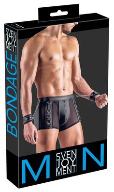 Svenjoyment Bondage Herren Pants Schwarz mit Soft-Handfesseln und Metallringen
