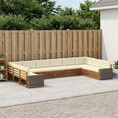 vidaXL Sofagarnituren 10 stk. Natur und Creme Massivholz Akazie