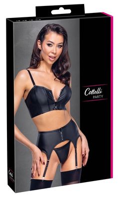 Cottelli PARTY Schwarzes Straps-Set - Mattlook mit Glitzer-Reißverschlüssen