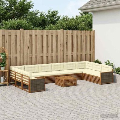 vidaXL Sofagarnituren 11 stk. Natur und Creme Massivholz Akazie