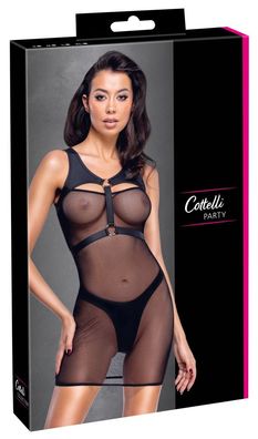 Cottelli Party Minikleid mit Harness, Schwarz, Mattlook-Riostring