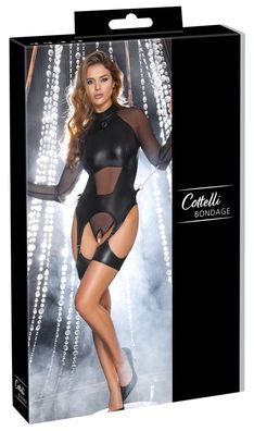 Cottelli Bondage Set: Straps-Body ouvert mit Handfesseln- Schwarz