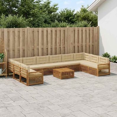 vidaXL Sofagarnituren 11 stk. Natur und Beige Massivholz Akazie
