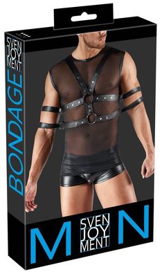 Svenjoyment Bondage Set, Shirt mit Brust-Harness und Fesseln, Schwarz