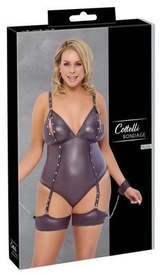 Cottelli Bondage Stringbody Dunkellila Mattlook mit Fesseln
