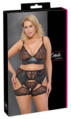 Cottelli CURVES Schwarzes Straps-Set mit roségoldenen Details in Größe