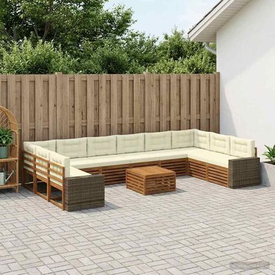 vidaXL Sofagarnituren 11 stk. Natur und Creme Massivholz Akazie