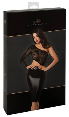 Noir - Powerwetlook-Kleid mit Spitzen-Oberteil, Schwarz, Größe