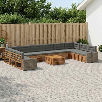 vidaXL Sofagarnituren 11 stk. Natur und Anthrazit Massivholz Akazie