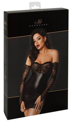Noir Powerwetlook Tube-Minikleid mit Spitzen-Oberteil, Größe , Schwarz