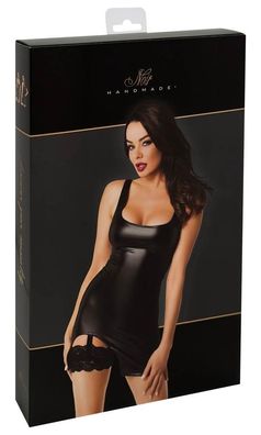 Noir Powerwetlook Straps-Minikleid, Schwarz, Größe