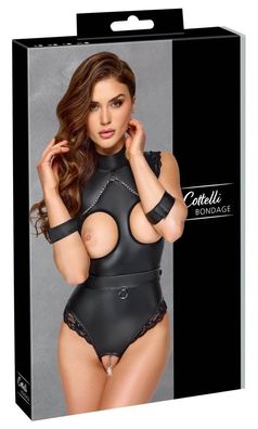 Cottelli Bondage Ouvert-Body mit Fesselgürtel in Schwarz