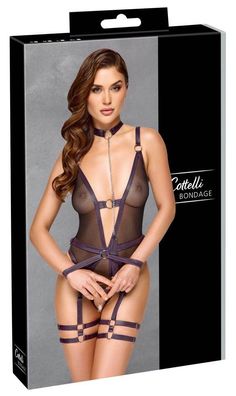 Cottelli Bondage Body ouvert mit fesselnden Extras, schwarz/lilafarben