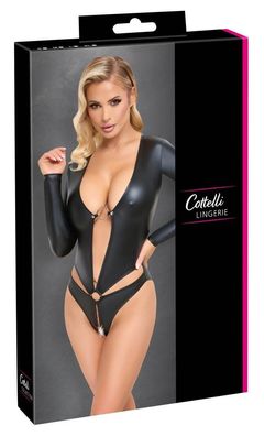 Cottelli Lingerie Schwarzer Langarm-Body ouvert Mattlook Größe provokant