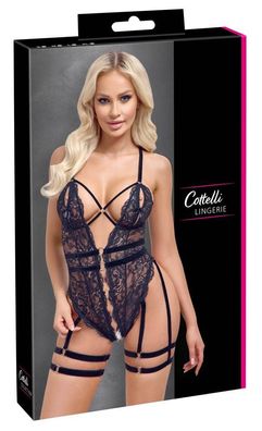 Cottelli Lingerie Stringbody Ouvert mit Strapsen, Harnessen & Spitze