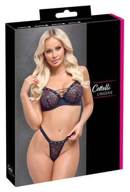 Cottelli Lingerie Spitzen-BH und Riostring-Set, schwarz mit silber Ösen