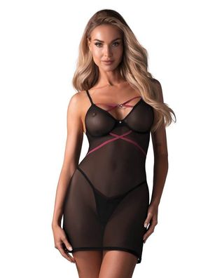 Obsessive Dessous-Set "Novenes" - schwarz/pink, Größe und Farbe variabel