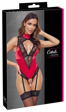 Cottelli Lingerie - Straps-Body "Satin &amp; Spitze" in Rot/Schwarz, Größe